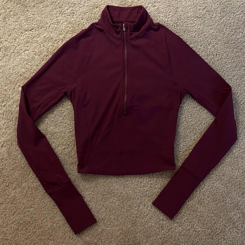 Stori Women's Zip-Front Long-Sleeve Cropped Pullover Hoodie - Burgundy